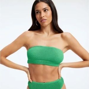 Good American always fits metallic bikini Bando top in summer green